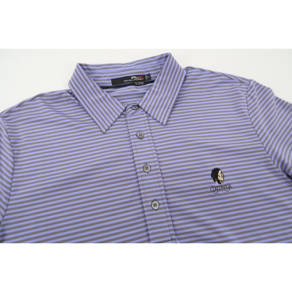 Ralph Lauren‎ RLX Mens Large Purple Striped Wicking Performance Golf Polo Shirt